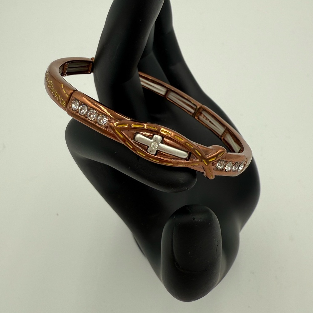 Vintage Gold and Silver Stretch Cross Bracelet w/ Serenity Prayer